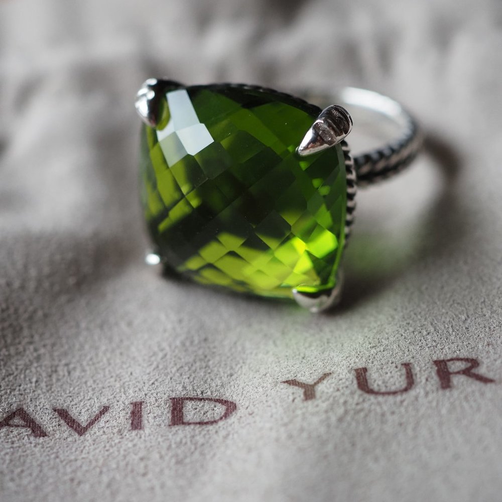 David Yurman 925 Chatelaine 20mm. Peridot Diamond Ring Size 9